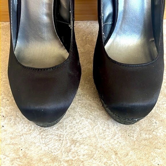 Steve Madden Black 5" High Heels Platform Pumps Satin Black Glitter Sexy Formal - Picture 5 of 16